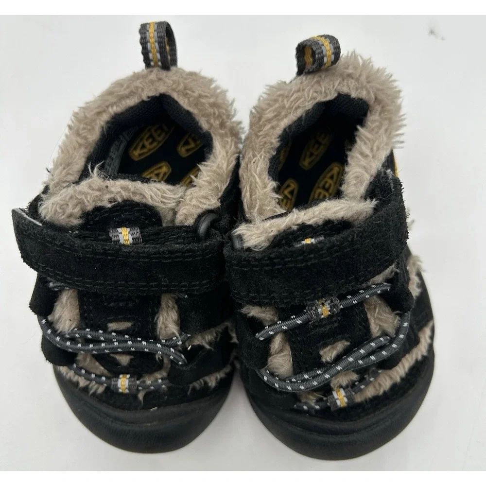Keen Newport Shoes Black Suede Infant Size 4 Baby Shoes Faux Fur‎ Trim